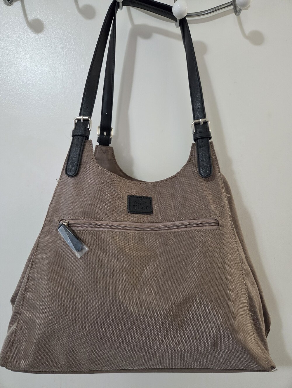 Roots 73 Nylon Utility Shoulder Tote Taupe Brown
